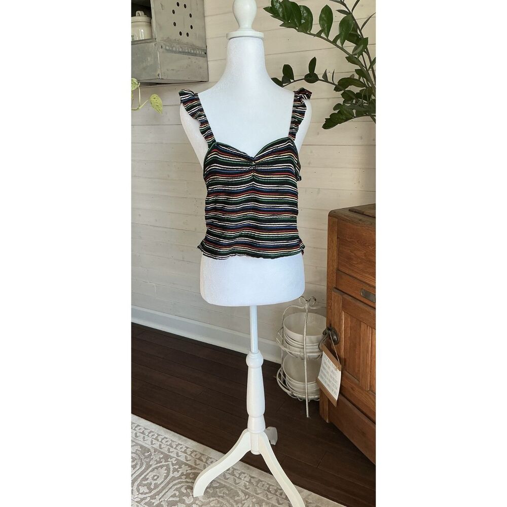 Vestique Boutique Cinch Front Ruffled Strap Tank Top Size Small
